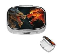 Pill Box Small Pill Case 2 Compartment Cute Medicine Organizer Chic Cool Two Fighting Roaring Dragon Travel Pillbox Portable Pill Container Holder Vitamin Organizer to Hold Fish Oils Supplements