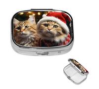 Pill Box Small Pill Case 2 Compartment Cute Medicine Organizer Christmas Cat Travel Pillbox Portable Pill Container Holder Vitamin Organizer to Hold Fish Oils Supplements