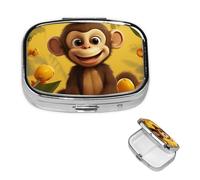 Pill Box Small Pill Case 2 Compartment Cute Medicine Organizer Cute Funny Animal Monkey Banana Travel Pillbox Portable Pill Container Holder Vitamin Organizer to Hold Fish Oils Supplements
