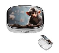 Pill Box Small Pill Case 2 Compartment Cute Medicine Organizer Cute Monkey Travel Pillbox Portable Pill Container Holder Vitamin Organizer to Hold Fish Oils Supplements