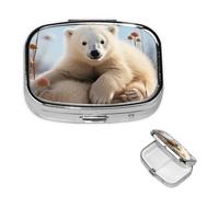 Pill Box Small Pill Case 2 Compartment Cute Medicine Organizer Cute Polar Bear Animals Travel Pillbox Portable Pill Container Holder Vitamin Organizer to Hold Fish Oils Supplements