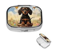 Pill Box Small Pill Case 2 Compartment Cute Medicine Organizer Dachshund Hot Air Balloon Travel Pillbox Portable Pill Container Holder Vitamin Organizer to Hold Fish Oils Supplements