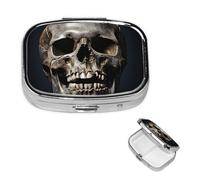 Pill Box Small Pill Case 2 Compartment Cute Medicine Organizer Death Skull Travel Pillbox Portable Pill Container Holder Vitamin Organizer to Hold Fish Oils Supplements