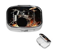 Pill Box Small Pill Case 2 Compartment Cute Medicine Organizer Drummer Travel Pillbox Portable Pill Container Holder Vitamin Organizer to Hold Fish Oils Supplements