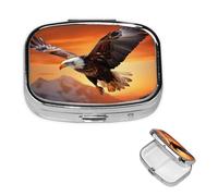 Pill Box Small Pill Case 2 Compartment Cute Medicine Organizer Eagle Flying in The Sunset Travel Pillbox Portable Pill Container Holder Vitamin Organizer to Hold Fish Oils Supplements