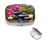 Pill Box Small Pill Case 2 Compartment Cute Medicine Organizer Flowers in Fountain Massage Stones Travel Pillbox Portable Pill Container Holder Vitamin Organizer to Hold Fish Oils Supplements
