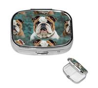 Pill Box Small Pill Case 2 Compartment Cute Medicine Organizer Funny English Bulldog Travel Pillbox Portable Pill Container Holder Vitamin Organizer to Hold Fish Oils Supplements