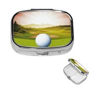 Pill Box Small Pill Case 2 Compartment Cute Medicine Organizer Golf Sport Travel Pillbox Portable Pill Container Holder Vitamin Organizer to Hold Fish Oils Supplements