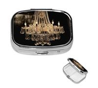 Pill Box Small Pill Case 2 Compartment Cute Medicine Organizer Gorgeous Crystal Chandelier Travel Pillbox Portable Pill Container Holder Vitamin Organizer to Hold Fish Oils Supplements