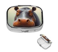 Pill Box Small Pill Case 2 Compartment Cute Medicine Organizer Hippo Travel Pillbox Portable Pill Container Holder Vitamin Organizer to Hold Fish Oils Supplements