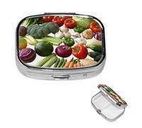 Pill Box Small Pill Case 2 Compartment Cute Medicine Organizer Introduction of Various Vegetables Travel Pillbox Portable Pill Container Holder Vitamin Organizer to Hold Fish Oils Supplements
