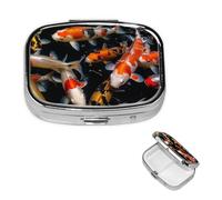 Pill Box Small Pill Case 2 Compartment Cute Medicine Organizer Japan Fancy Koi Carp Fishes Travel Pillbox Portable Pill Container Holder Vitamin Organizer to Hold Fish Oils Supplements