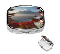 Pill Box Small Pill Case 2 Compartment Cute Medicine Organizer Japan Mount Fuji Landscape Travel Pillbox Portable Pill Container Holder Vitamin Organizer to Hold Fish Oils Supplements