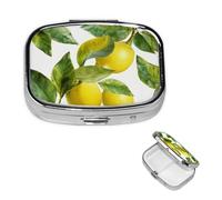 Pill Box Small Pill Case 2 Compartment Cute Medicine Organizer Lemon Branch Leaves Travel Pillbox Portable Pill Container Holder Vitamin Organizer to Hold Fish Oils Supplements