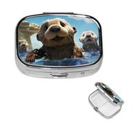Pill Box Small Pill Case 2 Compartment Cute Medicine Organizer Lovely Sea Otter Travel Pillbox Portable Pill Container Holder Vitamin Organizer to Hold Fish Oils Supplements