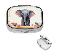 Pill Box Small Pill Case 2 Compartment Cute Medicine Organizer Lucky Elephant Travel Pillbox Portable Pill Container Holder Vitamin Organizer to Hold Fish Oils Supplements