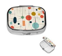 Pill Box Small Pill Case 2 Compartment Cute Medicine Organizer Modern Mid Century Travel Pillbox Portable Pill Container Holder Vitamin Organizer to Hold Fish Oils Supplements
