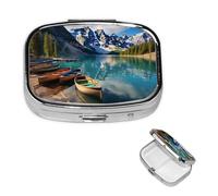 Pill Box Small Pill Case 2 Compartment Cute Medicine Organizer Moraine Lake Canoes Travel Pillbox Portable Pill Container Holder Vitamin Organizer to Hold Fish Oils Supplements