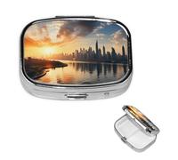 Pill Box Small Pill Case 2 Compartment Cute Medicine Organizer New York in The Sunset Travel Pillbox Portable Pill Container Holder Vitamin Organizer to Hold Fish Oils Supplements