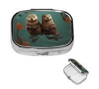 Pill Box Small Pill Case 2 Compartment Cute Medicine Organizer Otters in Love Travel Pillbox Portable Pill Container Holder Vitamin Organizer to Hold Fish Oils Supplements