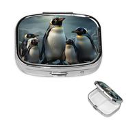 Pill Box Small Pill Case 2 Compartment Cute Medicine Organizer Penguin Family Travel Pillbox Portable Pill Container Holder Vitamin Organizer to Hold Fish Oils Supplements