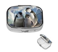 Pill Box Small Pill Case 2 Compartment Cute Medicine Organizer Penguin Parents and Chicks Travel Pillbox Portable Pill Container Holder Vitamin Organizer to Hold Fish Oils Supplements