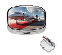 Pill Box Small Pill Case 2 Compartment Cute Medicine Organizer Red Carpet Airplane Travel Pillbox Portable Pill Container Holder Vitamin Organizer to Hold Fish Oils Supplements