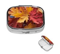Pill Box Small Pill Case 2 Compartment Cute Medicine Organizer Red Yellow Fall Maple Leafs Travel Pillbox Portable Pill Container Holder Vitamin Organizer to Hold Fish Oils Supplements