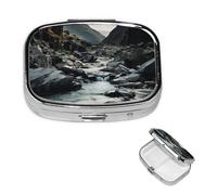 Pill Box Small Pill Case 2 Compartment Cute Medicine Organizer River and Gray Rocks Travel Pillbox Portable Pill Container Holder Vitamin Organizer to Hold Fish Oils Supplements