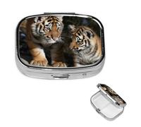 Pill Box Small Pill Case 2 Compartment Cute Medicine Organizer Siberian Tiger Cubs Travel Pillbox Portable Pill Container Holder Vitamin Organizer to Hold Fish Oils Supplements