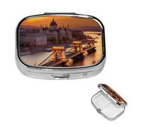Pill Box Small Pill Case 2 Compartment Cute Medicine Organizer Sunset in Budapest Travel Pillbox Portable Pill Container Holder Vitamin Organizer to Hold Fish Oils Supplements