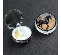 Pill Box Small Pill Case 3 Compartment Cute Medicine Organizer Black Arabian Horse Travel Pillbox Portable Pill Container Holder Vitamin Organizer to Hold Fish Oils Supplements