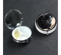 Pill Box Small Pill Case 3 Compartment Cute Medicine Organizer Black Pug Dog Puppy Travel Pillbox Portable Pill Container Holder Vitamin Organizer to Hold Fish Oils Supplements