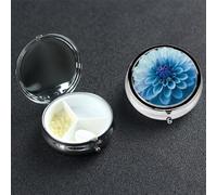 Pill Box Small Pill Case 3 Compartment Cute Medicine Organizer Blue Dahlia Flower Travel Pillbox Portable Pill Container Holder Vitamin Organizer to Hold Fish Oils Supplements