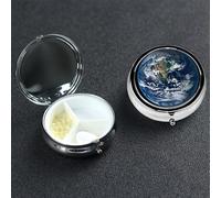 Pill Box Small Pill Case 3 Compartment Cute Medicine Organizer Blue Marble Earth Travel Pillbox Portable Pill Container Holder Vitamin Organizer to Hold Fish Oils Supplements