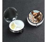 Pill Box Small Pill Case 3 Compartment Cute Medicine Organizer Brown Chihuahua Angel Wings Travel Pillbox Portable Pill Container Holder Vitamin Organizer to Hold Fish Oils Supplements