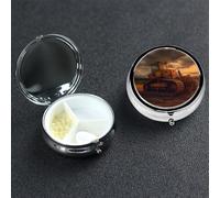 Pill Box Small Pill Case 3 Compartment Cute Medicine Organizer Bulldozer Evening Travel Pillbox Portable Pill Container Holder Vitamin Organizer to Hold Fish Oils Supplements