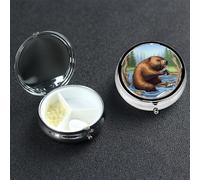 Pill Box Small Pill Case 3 Compartment Cute Medicine Organizer Busy Beaver Cartoon Travel Pillbox Portable Pill Container Holder Vitamin Organizer to Hold Fish Oils Supplements