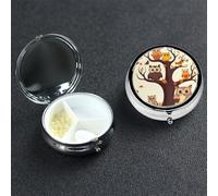 Pill Box Small Pill Case 3 Compartment Cute Medicine Organizer Cartoon Family Owls On The Brown Tree Travel Pillbox Portable Pill Container Holder Vitamin Organizer to Hold Fish Oils Supplements