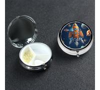 Pill Box Small Pill Case 3 Compartment Cute Medicine Organizer Cartoon Spaceship Rocket Travel Pillbox Portable Pill Container Holder Vitamin Organizer to Hold Fish Oils Supplements