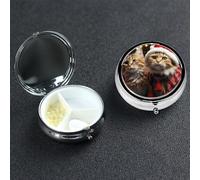 Pill Box Small Pill Case 3 Compartment Cute Medicine Organizer Christmas Cat Travel Pillbox Portable Pill Container Holder Vitamin Organizer to Hold Fish Oils Supplements
