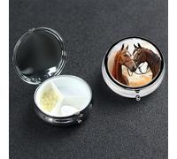 Pill Box Small Pill Case 3 Compartment Cute Medicine Organizer Couple Horse Travel Pillbox Portable Pill Container Holder Vitamin Organizer to Hold Fish Oils Supplements