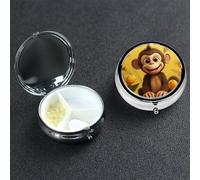 Pill Box Small Pill Case 3 Compartment Cute Medicine Organizer Cute Funny Animal Monkey Banana Travel Pillbox Portable Pill Container Holder Vitamin Organizer to Hold Fish Oils Supplements