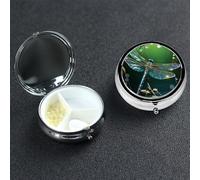 Pill Box Small Pill Case 3 Compartment Cute Medicine Organizer Dragonfly Green Travel Pillbox Portable Pill Container Holder Vitamin Organizer to Hold Fish Oils Supplements