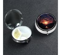 Pill Box Small Pill Case 3 Compartment Cute Medicine Organizer Dusk Scenery Travel Pillbox Portable Pill Container Holder Vitamin Organizer to Hold Fish Oils Supplements