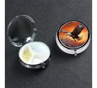 Pill Box Small Pill Case 3 Compartment Cute Medicine Organizer Eagle Flying in The Sunset Travel Pillbox Portable Pill Container Holder Vitamin Organizer to Hold Fish Oils Supplements