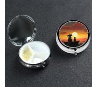 Pill Box Small Pill Case 3 Compartment Cute Medicine Organizer Elephant and Dog Watch The Sunset Travel Pillbox Portable Pill Container Holder Vitamin Organizer to Hold Fish Oils Supplements