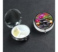 Pill Box Small Pill Case 3 Compartment Cute Medicine Organizer Flowers in Fountain Massage Stones Travel Pillbox Portable Pill Container Holder Vitamin Organizer to Hold Fish Oils Supplements