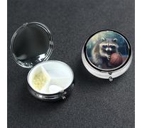 Pill Box Small Pill Case 3 Compartment Cute Medicine Organizer Funny Raccoon Basketball Travel Pillbox Portable Pill Container Holder Vitamin Organizer to Hold Fish Oils Supplements