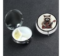 Pill Box Small Pill Case 3 Compartment Cute Medicine Organizer Funny Raccoon Travel Pillbox Portable Pill Container Holder Vitamin Organizer to Hold Fish Oils Supplements
